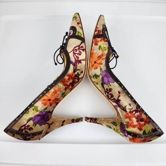 Etro Floral Velvet Pumps High Heels Shoes Buckles Lace-up Size 40 EU / 9.5 US - Picture 5 of 14